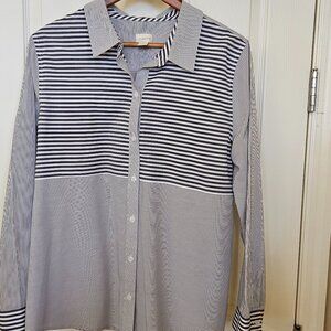 Chico's Multi-Striped Dark Grey and White shirt